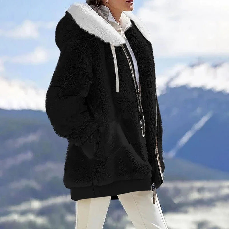 Winter Fashion Women's Coat New Casual Hooded Zipper Ladies Clothes Cashmere Autumn Women Fleece Jacket Solid Color Ladies Coats