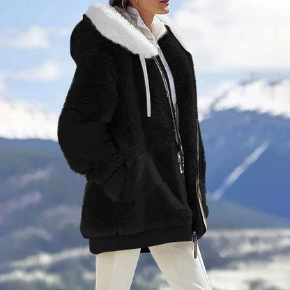 Winter Fashion Women's Coat New Casual Hooded Zipper Ladies Clothes Cashmere Autumn Women Fleece Jacket Solid Color Ladies Coats