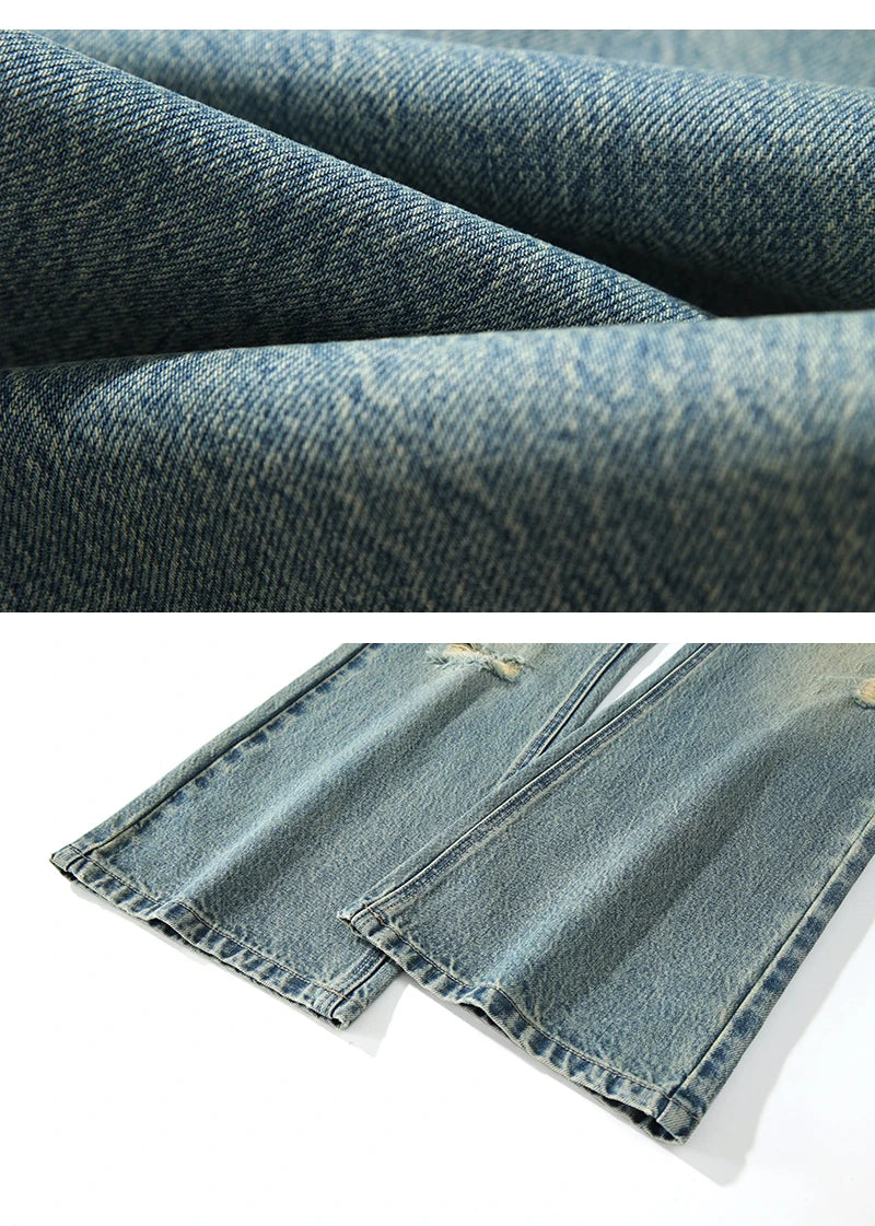 KSTUN Flared Jeans Men Booocut Jean Streetwear Denim Pants Ripped Hollow Out Vintage Jeans Men Distressed Frayed Americian Style
