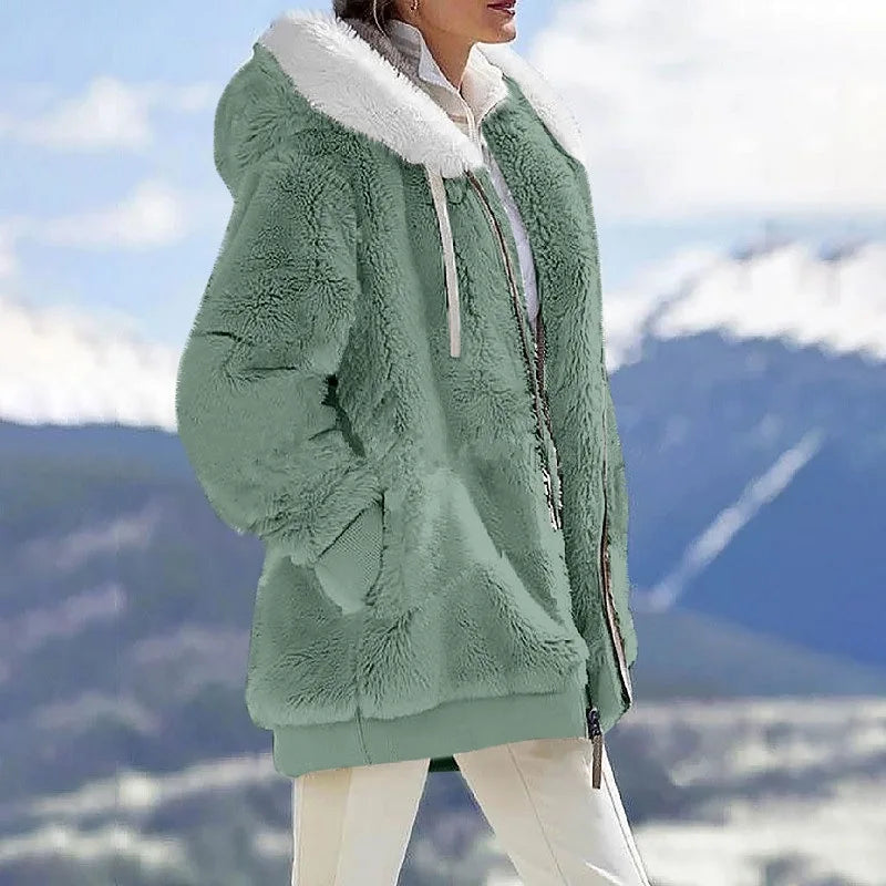 Winter Fashion Women's Coat New Casual Hooded Zipper Ladies Clothes Cashmere Autumn Women Fleece Jacket Solid Color Ladies Coats