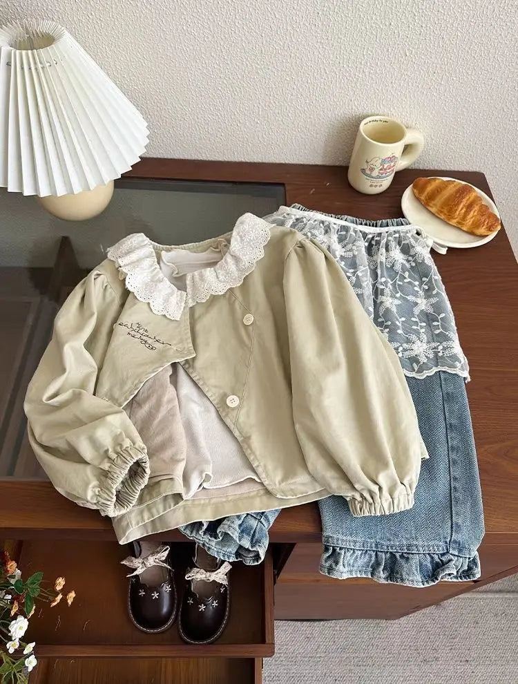Girls' jeans, spring and autumn styles, children's casual loose wide leg pants, baby autumn clothes, versatile pants