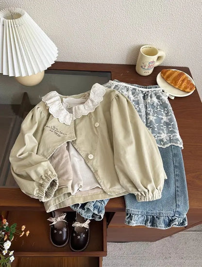 Girls' jeans, spring and autumn styles, children's casual loose wide leg pants, baby autumn clothes, versatile pants