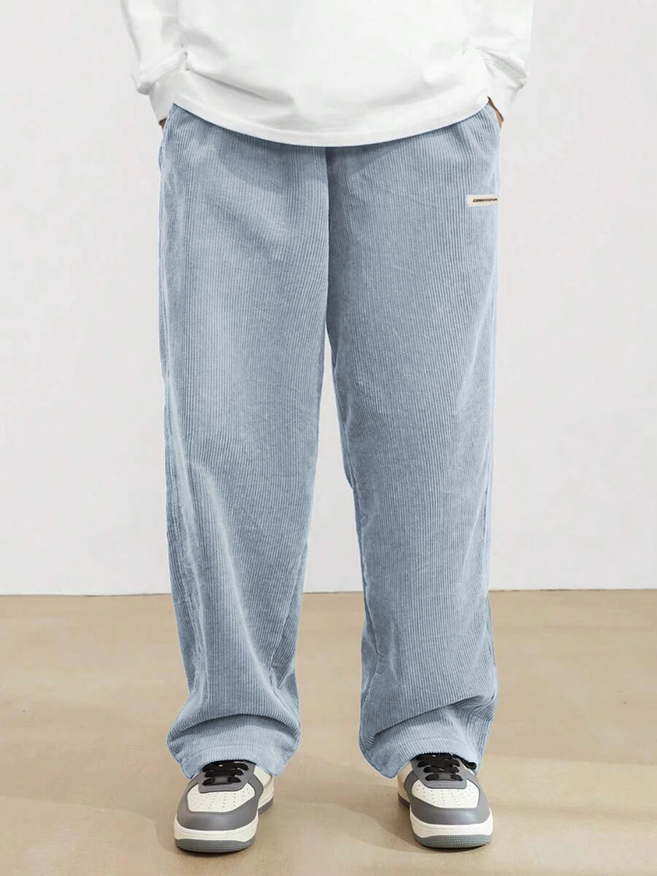 Men's Corduroy Straight Leg Casual Pants Drawstring Elastic Waist Outdoor Streetwear Winter Warm Autumn Sport Thermal Trousers