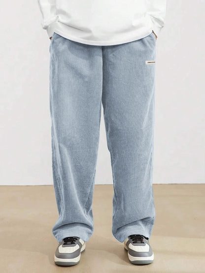 Men's Corduroy Straight Leg Casual Pants Drawstring Elastic Waist Outdoor Streetwear Winter Warm Autumn Sport Thermal Trousers