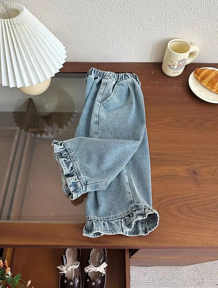 Girls' jeans, spring and autumn styles, children's casual loose wide leg pants, baby autumn clothes, versatile pants
