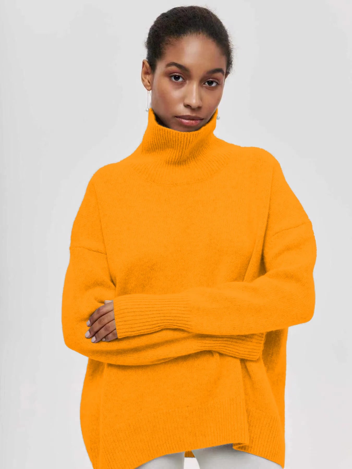 Original Light Luxury O-neck Knit Sweater Autumn And Winter Women's Elegant Loose Mock Neck Solid Color Warm Outerwear Sweater