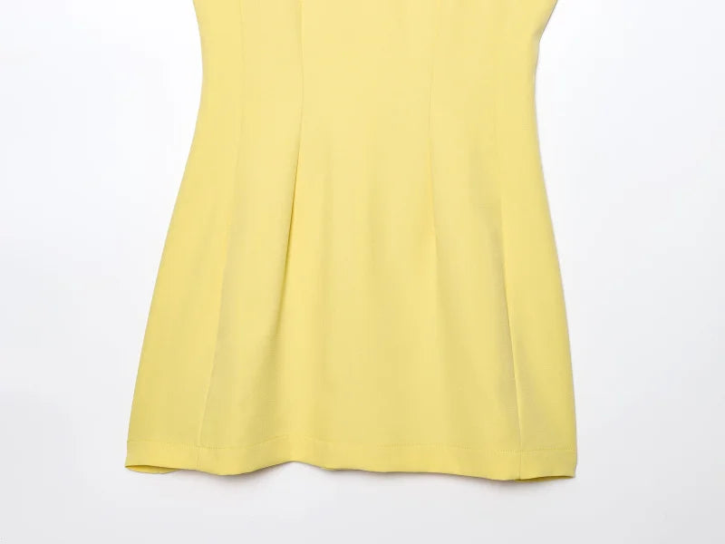 ETJ2025 summer new  women's ZW series elegant simple classic puffy round neck sleeveless waist short dress