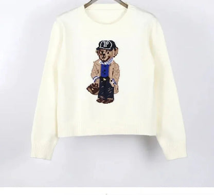Crochet Bear Knit Sweater Pullover Women Jacquard Knitwear 2026 Autumn Winter Tops Coat Luxury Designer Brand Women Clothin
