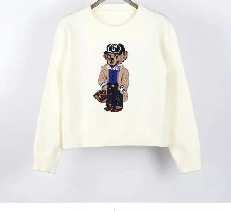 Crochet Bear Knit Sweater Pullover Women Jacquard Knitwear 2026 Autumn Winter Tops Coat Luxury Designer Brand Women Clothin