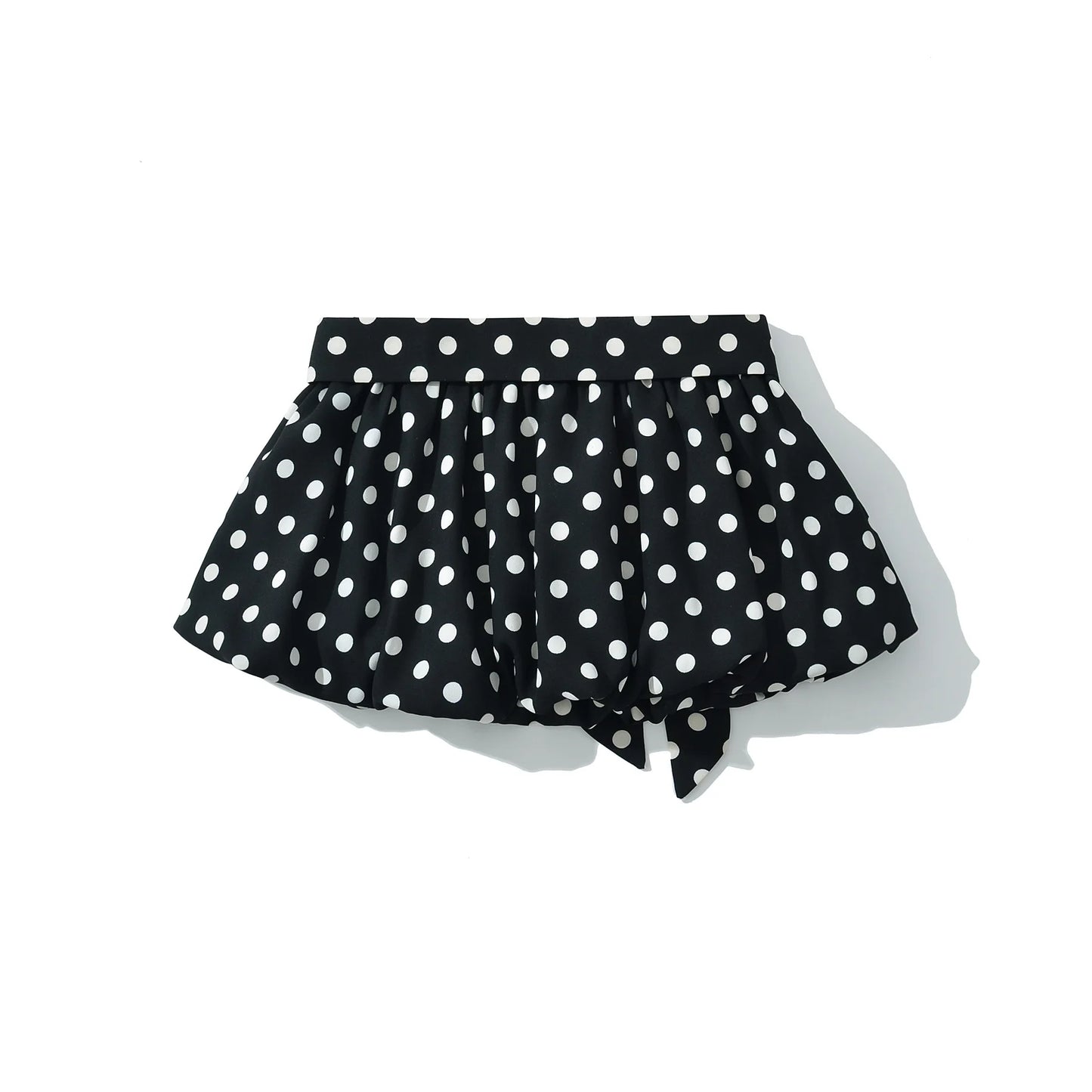 2025 Sexy Black White Polka Dot Halter Tank Top + Tie Bow Sashes Elastic Waist Ruched Ball Gown BUD Mini Skirt 2 Pieces 1 Set