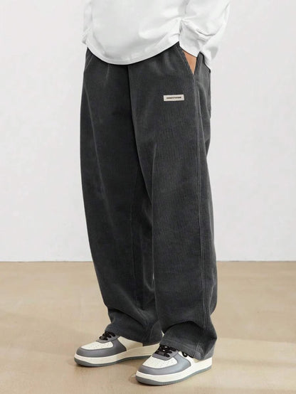 Men's Corduroy Straight Leg Casual Pants Drawstring Elastic Waist Outdoor Streetwear Winter Warm Autumn Sport Thermal Trousers