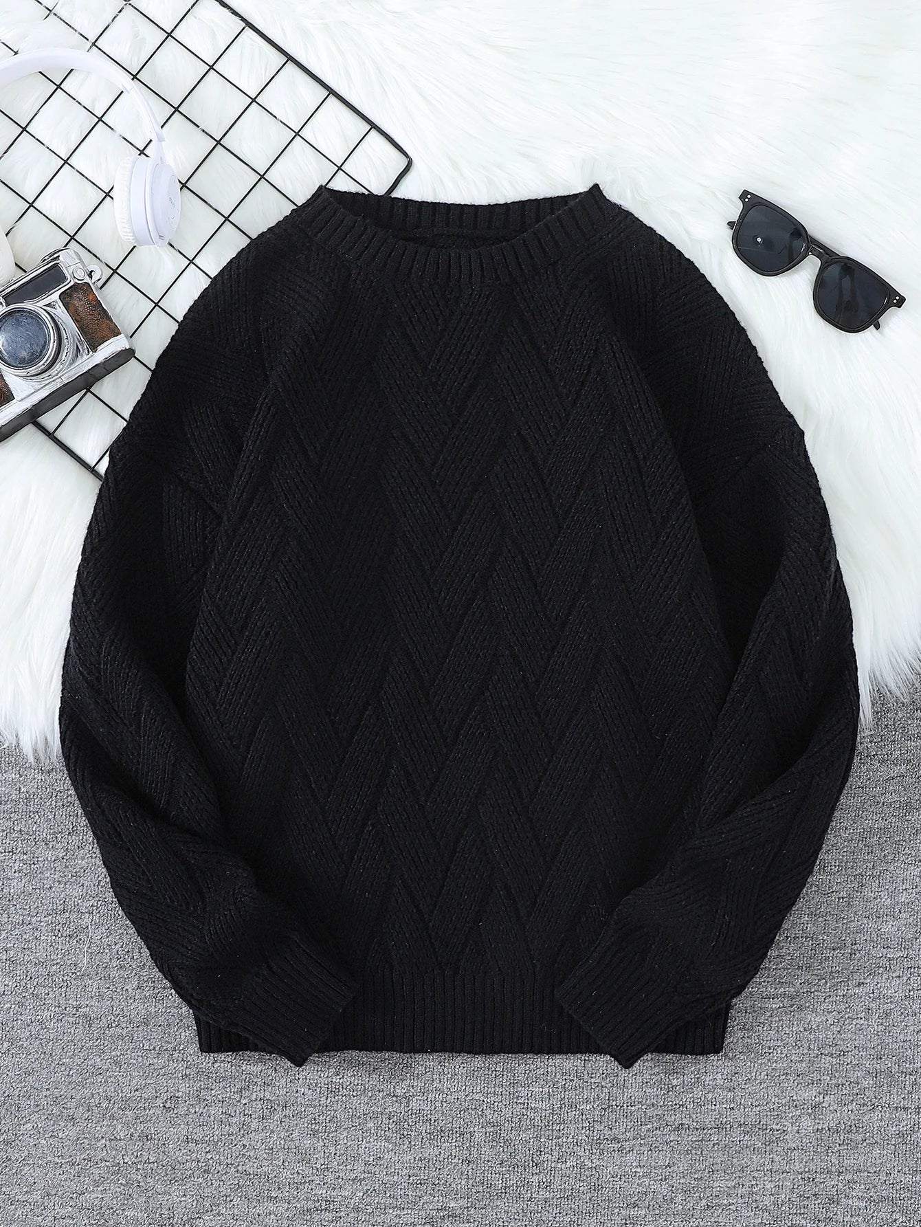 New Japanese-Style Round-Neck Couple's Sweater, Plain Knit, Casual Versatile Trendy Men's Long-Sleeve Sweater Top