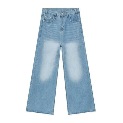 IEFB Vintage Camouflage Men's Jeans Fashion Washed Casual Wide Leg Denim Pants Autumn Winter Loose Male Trousers Old Blue 9C354