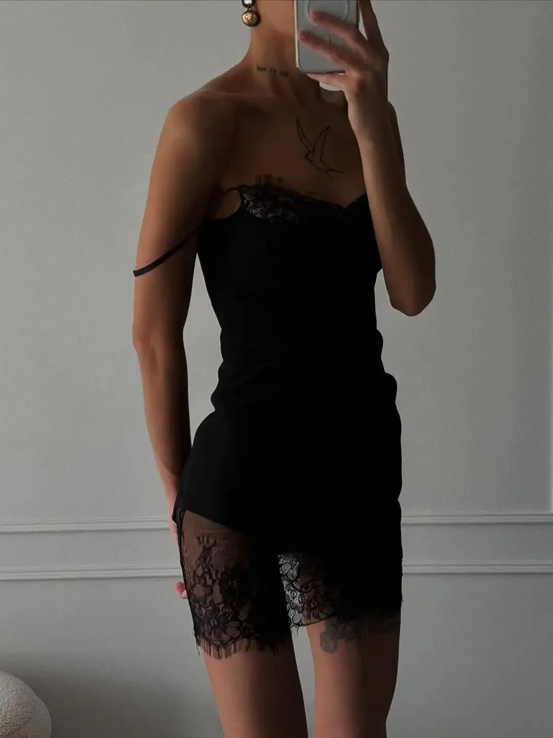 Lady Solid Lace Trim See-Through Camisole Dress Women Waist Cinched Slim Fit Sleeveless Dresses 2026 New Daily Party Short Gown