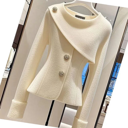 Autumn 2024 Women Woolen Coat Exploded With A Unique Sense Of High Quality Super Good-Looking Temperament Fashionable Beige Coat