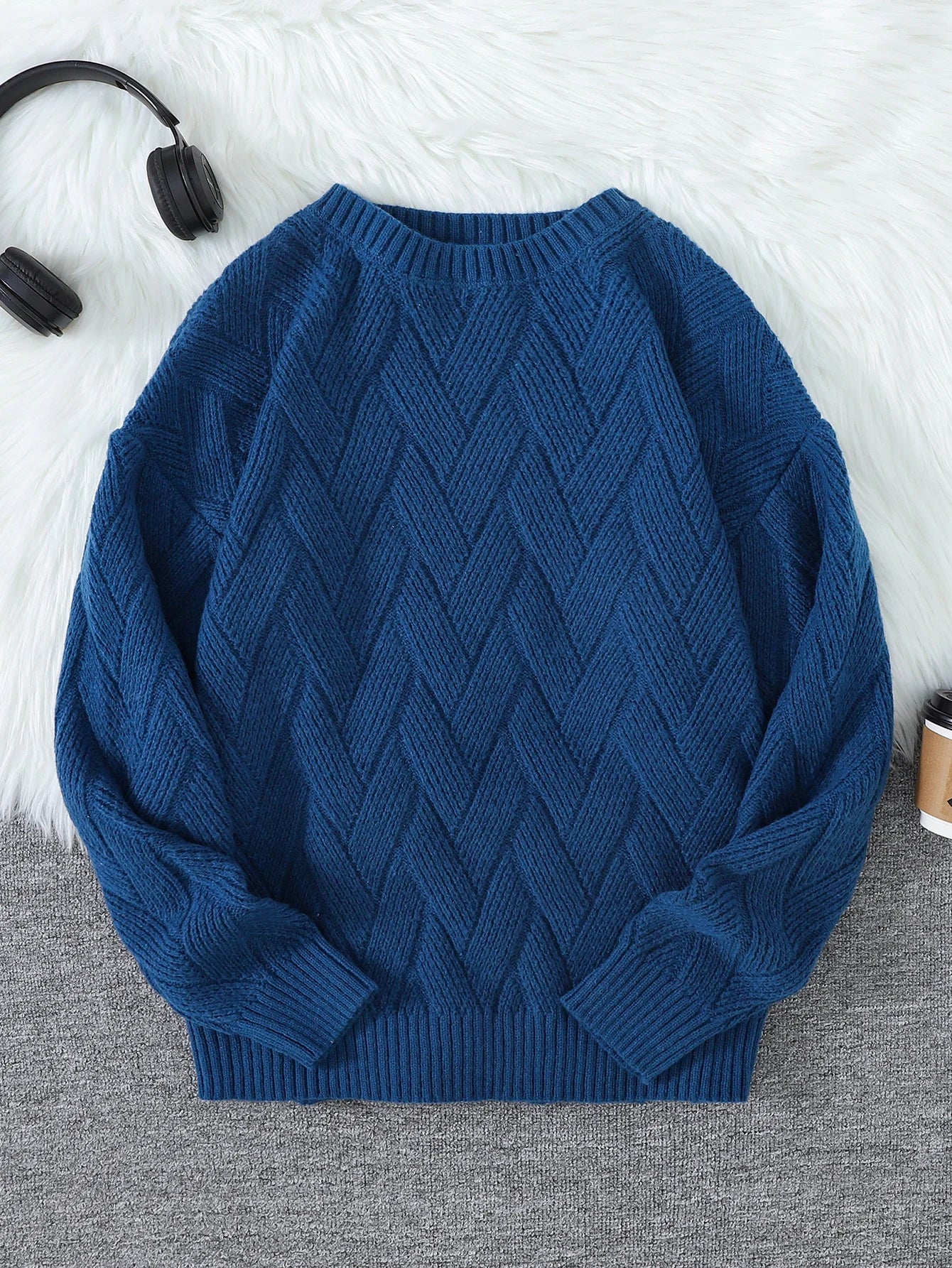 New Japanese-Style Round-Neck Couple's Sweater, Plain Knit, Casual Versatile Trendy Men's Long-Sleeve Sweater Top