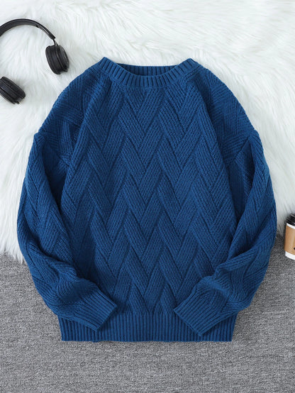 New Japanese-Style Round-Neck Couple's Sweater, Plain Knit, Casual Versatile Trendy Men's Long-Sleeve Sweater Top