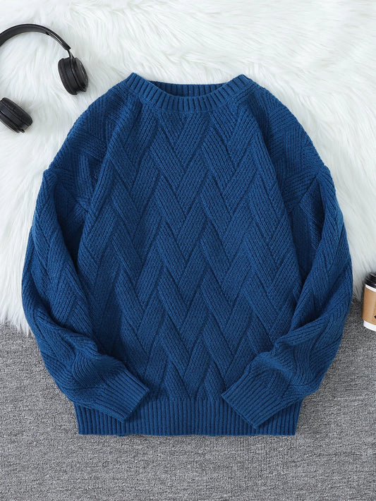 New Japanese-Style Round-Neck Couple's Sweater, Plain Knit, Casual Versatile Trendy Men's Long-Sleeve Sweater Top