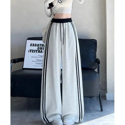 High Waist Wide Leg Pants Women's Spring Autumn New Style Loose American Knife Edge Sports Trousers Color Block Striped