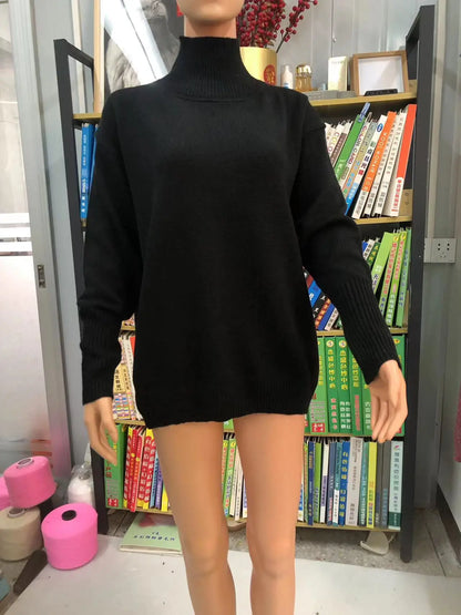 Original Light Luxury O-neck Knit Sweater Autumn And Winter Women's Elegant Loose Mock Neck Solid Color Warm Outerwear Sweater
