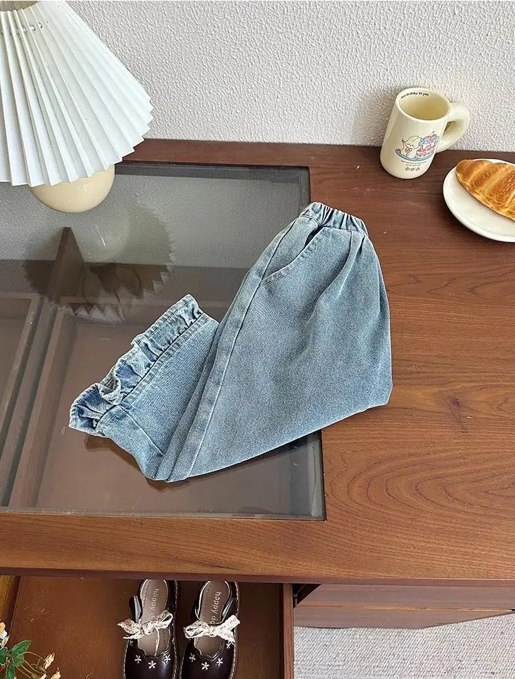 Girls' jeans, spring and autumn styles, children's casual loose wide leg pants, baby autumn clothes, versatile pants