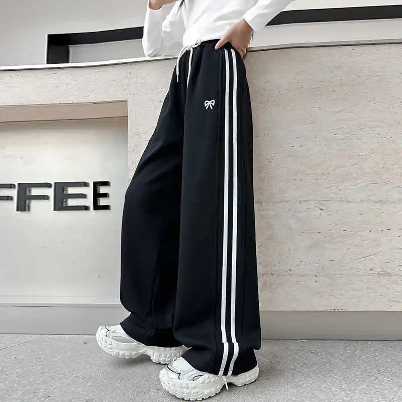 RAISE YOUNG 4-14Y Girls Sweatpant Side Striped Junior Girl Sports Pant Elastic Waist School Girl Straight Pant Dog Print Trouser