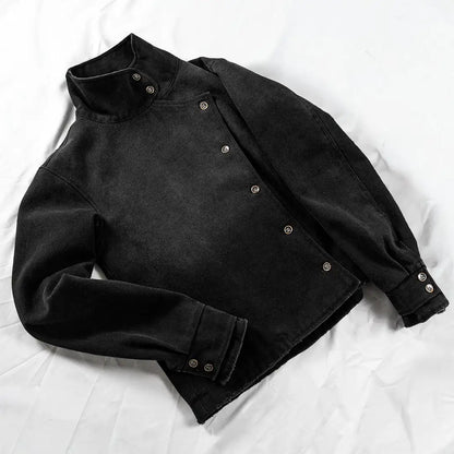 Y2k Fencing Jacket Vintage Wash Gradient Irregular Buttons Unisex Jacket Gothic Harajuku Streetwear Canvas Cotton Casual Jacket