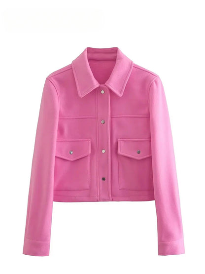 Jackets For Womens Autumn Fashion Solid Front Pockets Button Long Sleeve Jacket Elegant Woman Casual Outerwear Coat