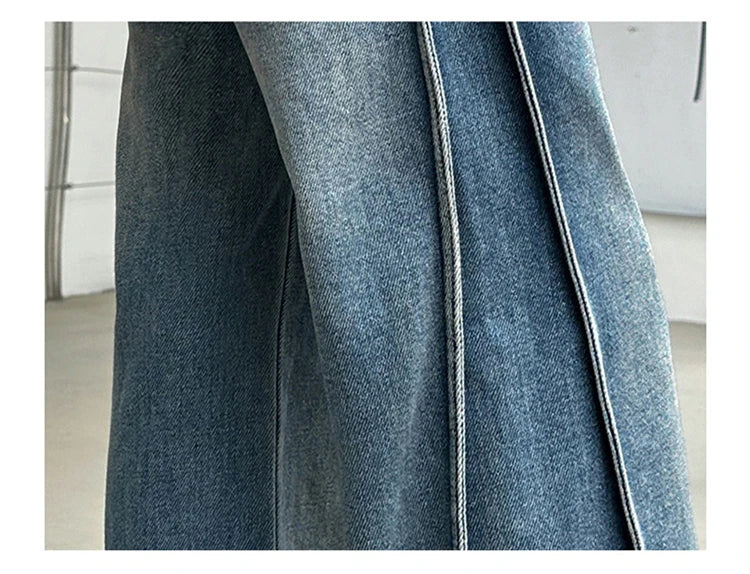 New Autumn Tween Girl Dark Blue Jeans Foldable Wide Leg Denim Pants Kids Child Spring High Waist Jeans Trousers Age 4 To 14 Y