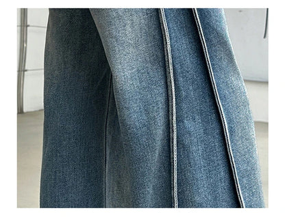 New Autumn Tween Girl Dark Blue Jeans Foldable Wide Leg Denim Pants Kids Child Spring High Waist Jeans Trousers Age 4 To 14 Y