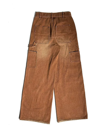 Streetwear Retro Jeans Y2k Gothic Pattern Embroidered Brown Loose Jeans Mens and Womens Fashionable Straight Leg Wide Leg Jeans