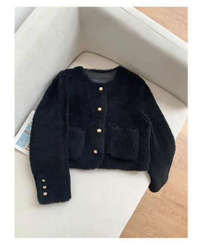Woman Genuine Sheepskin Jackets Coat Female Winter Shearling Coats Real Lamb Fur O-neck Natural  Outewear  Overcoat G152