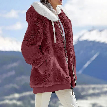 Winter Fashion Women's Coat New Casual Hooded Zipper Ladies Clothes Cashmere Autumn Women Fleece Jacket Solid Color Ladies Coats