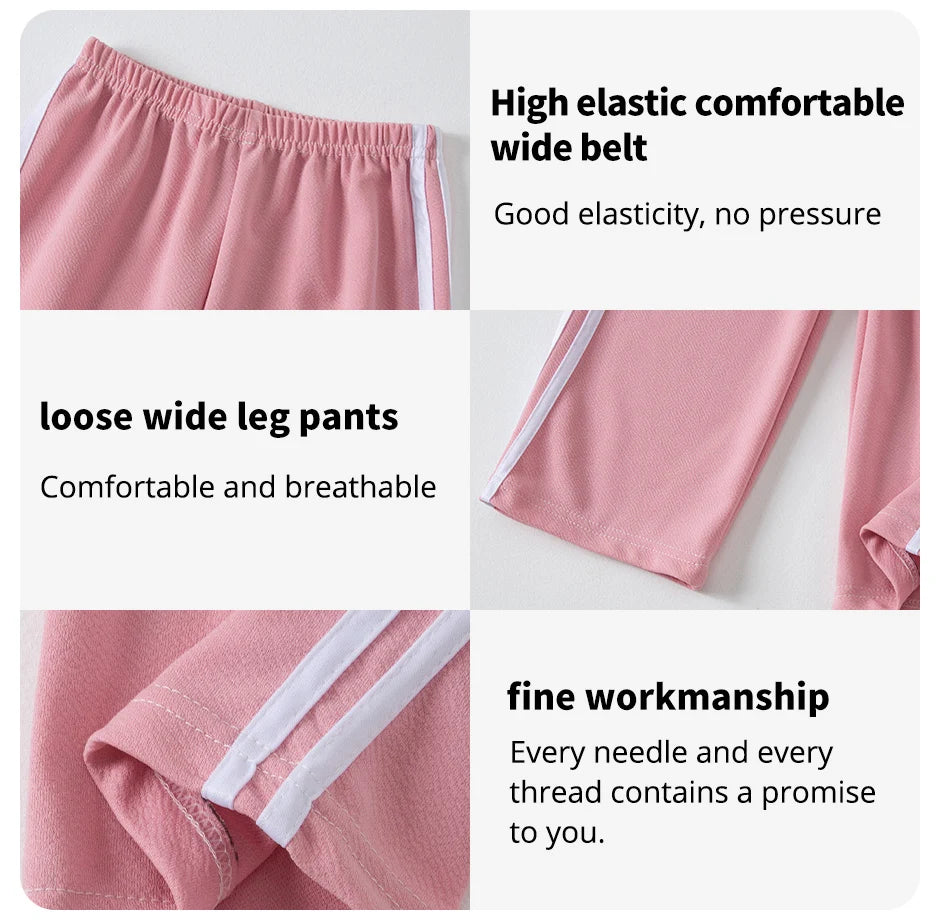 Children's Summer And Autumn Basic Versatile Solid Color Wide Leg Pants For Girls Casual Straight Leg Pants For Boys Sports Pant