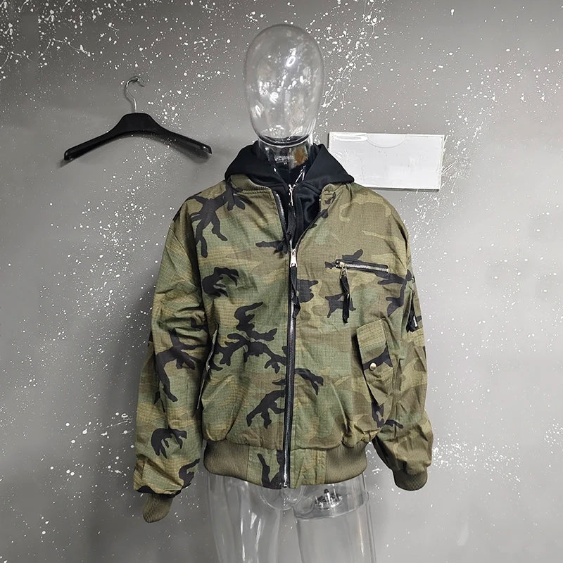 PFHQ Camouflage Men's Hooded Jacket 2025 Spring Autumn New High Street Long Sleeve Korean Style Fashion Casual Male Tops 21E2824