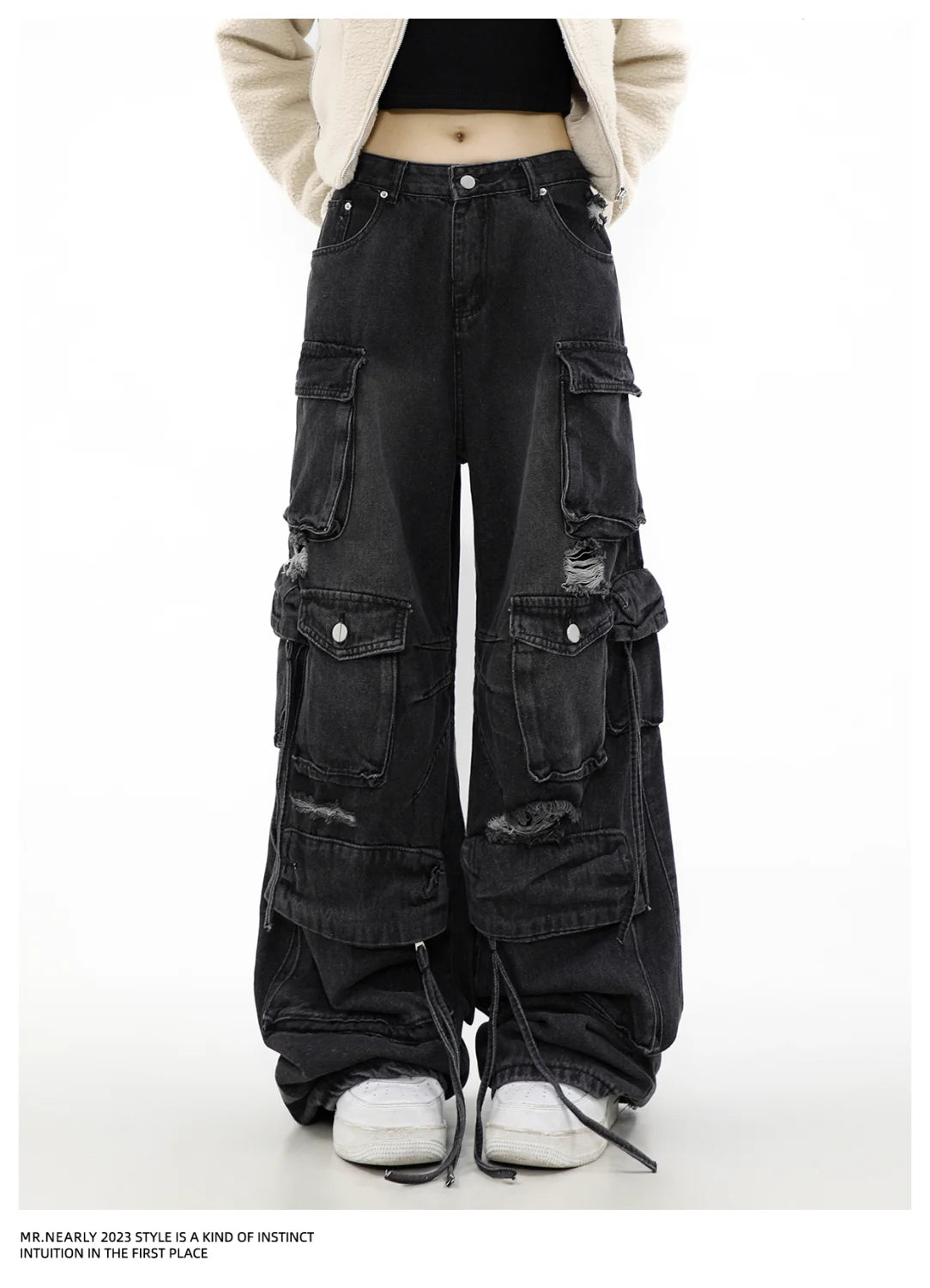 Women Y2k American Retro Mutil Pockets Cargo Jeans 90s Vintage 2000s Jean Pants Trashy Clothes 2025 Black Baggy Cargo Jeans