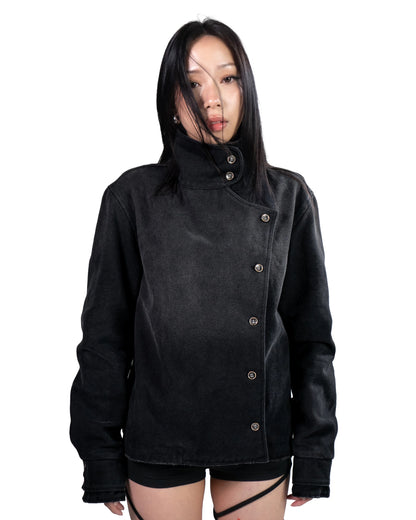 Y2k Fencing Jacket Vintage Wash Gradient Irregular Buttons Unisex Jacket Gothic Harajuku Streetwear Canvas Cotton Casual Jacket