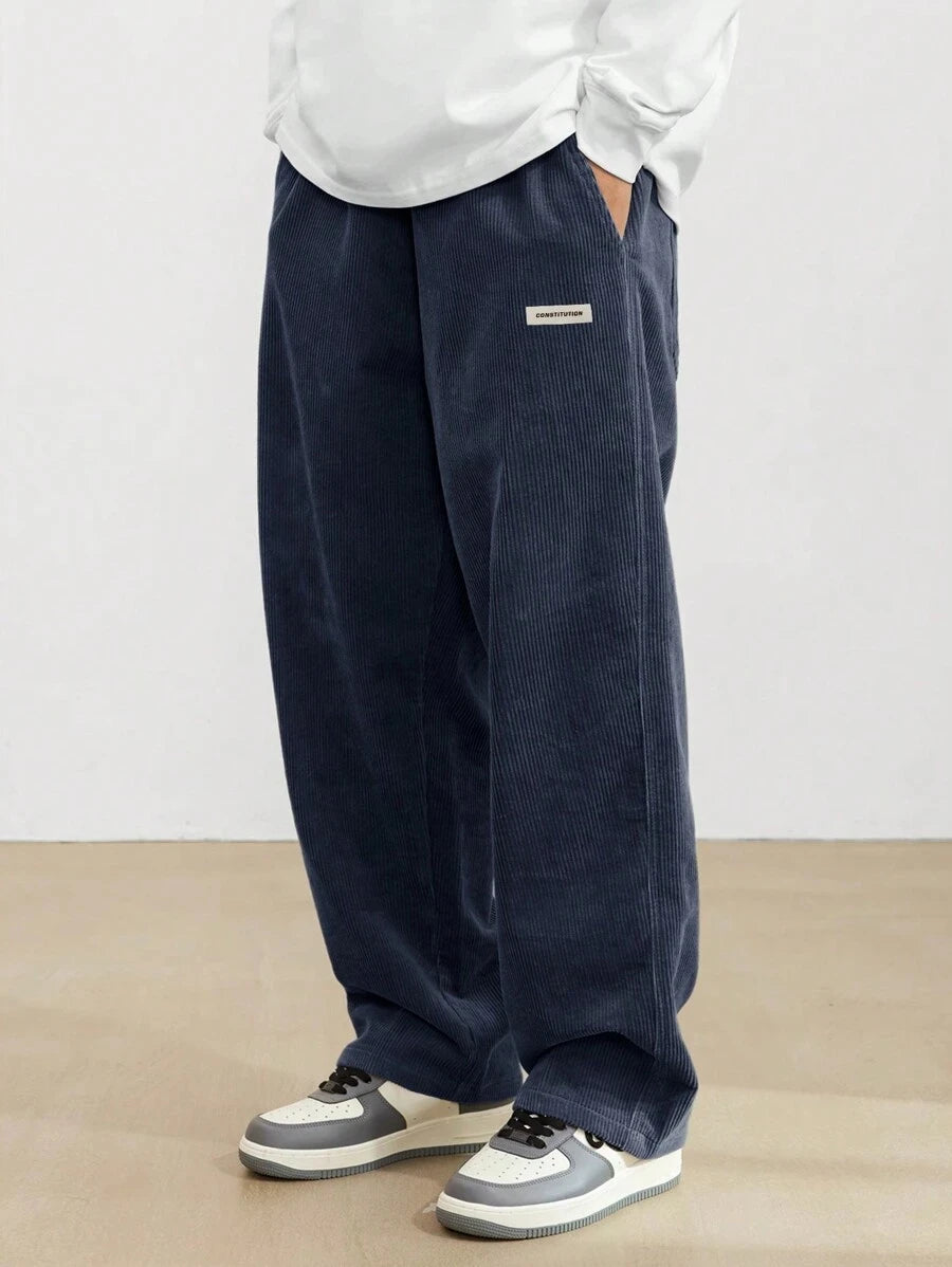 Men's Corduroy Straight Leg Casual Pants Drawstring Elastic Waist Outdoor Streetwear Winter Warm Autumn Sport Thermal Trousers