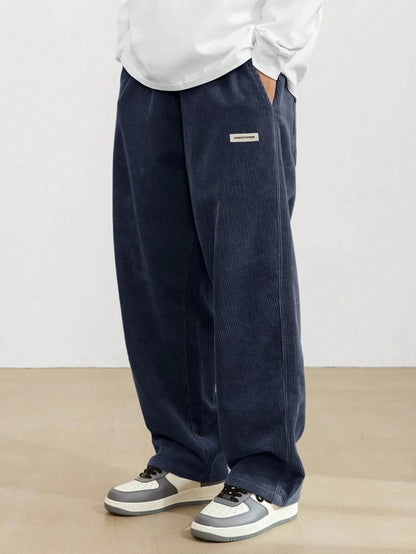 Men's Corduroy Straight Leg Casual Pants Drawstring Elastic Waist Outdoor Streetwear Winter Warm Autumn Sport Thermal Trousers