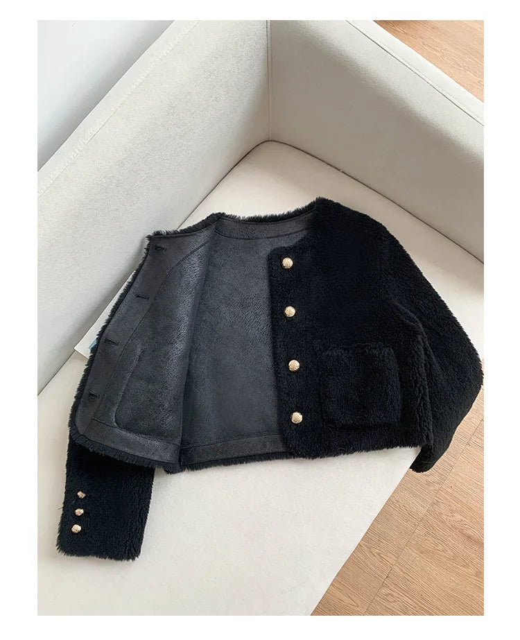 Woman Genuine Sheepskin Jackets Coat Female Winter Shearling Coats Real Lamb Fur O-neck Natural  Outewear  Overcoat G152