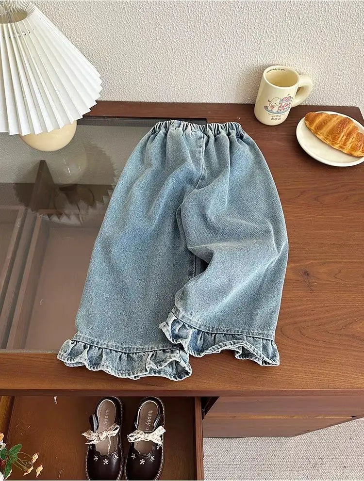 Girls' jeans, spring and autumn styles, children's casual loose wide leg pants, baby autumn clothes, versatile pants