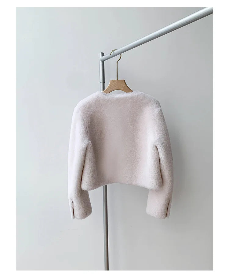 Woman Genuine Sheepskin Jackets Coat Female Winter Shearling Coats Real Lamb Fur O-neck Natural  Outewear  Overcoat G152
