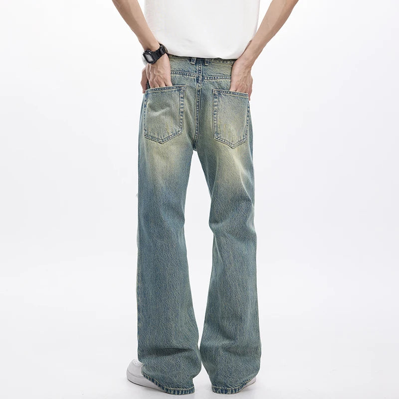 KSTUN Flared Jeans Men Booocut Jean Streetwear Denim Pants Ripped Hollow Out Vintage Jeans Men Distressed Frayed Americian Style