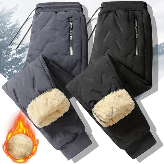 Winter Sweatwear Men Plush Thick Fleece Sweatpant Lambswool Thermal Trousers Casual Pants Waterproof Windproof Warm Cotton Pants