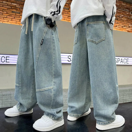 Boys Scimitar Jeans Spring and Autumn New Children's Wide Leg Pants Medium Older Boys Pants