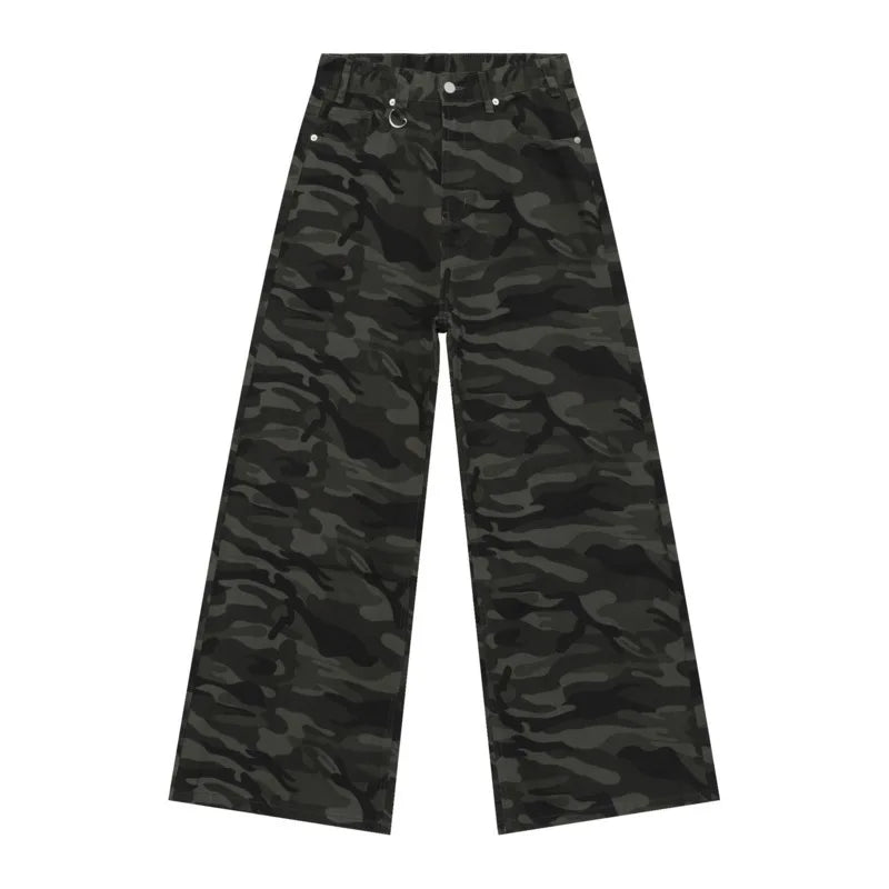 IEFB High Street Men's Denim Pants Camouflage Casaul Straight Bottom Simple Wide Leg Loose Trousers Spring Stylish 2026 9C354