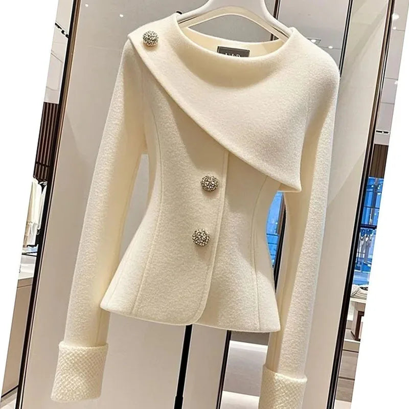 Autumn 2024 Women Woolen Coat Exploded With A Unique Sense Of High Quality Super Good-Looking Temperament Fashionable Beige Coat