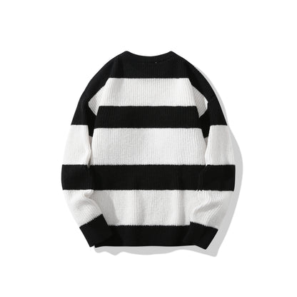New Loose Bottoming Sweater Casual Versatile Striped Pullover Men's Round Neck Sweater