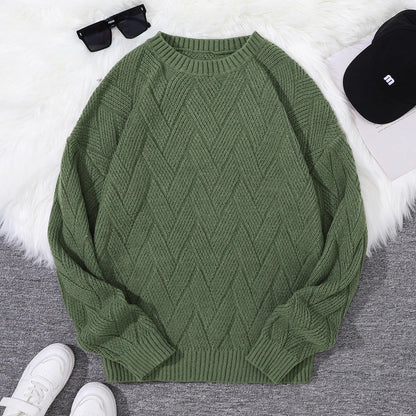 New Japanese-Style Round-Neck Couple's Sweater, Plain Knit, Casual Versatile Trendy Men's Long-Sleeve Sweater Top