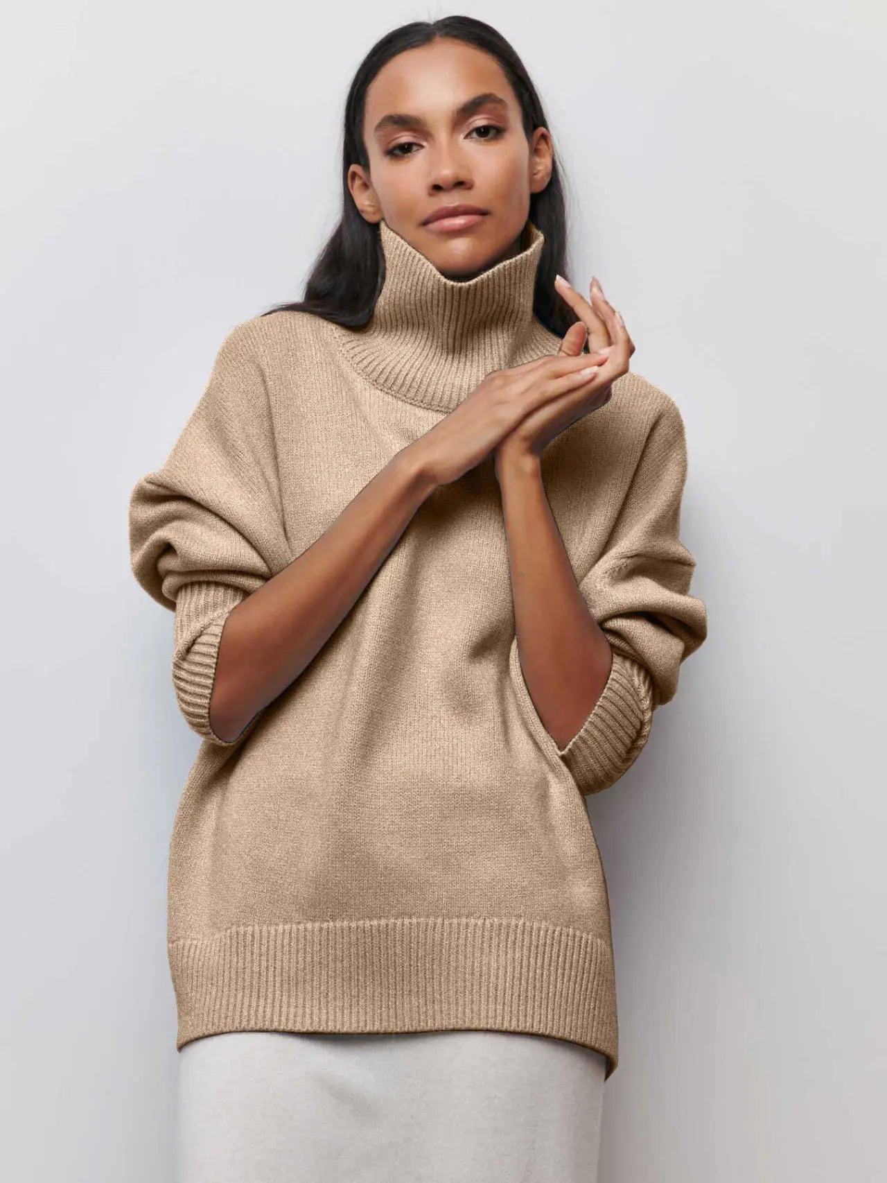 Original Light Luxury O-neck Knit Sweater Autumn And Winter Women's Elegant Loose Mock Neck Solid Color Warm Outerwear Sweater